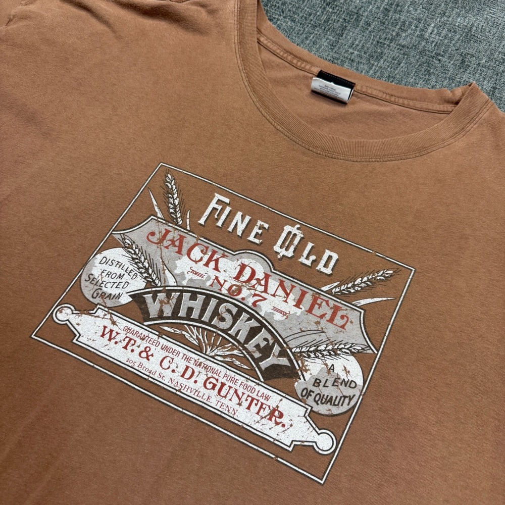 Jack Daniels Whiskey Graphic T-Shirt Mens 6X Brown Short Sleeve Cotton Tee